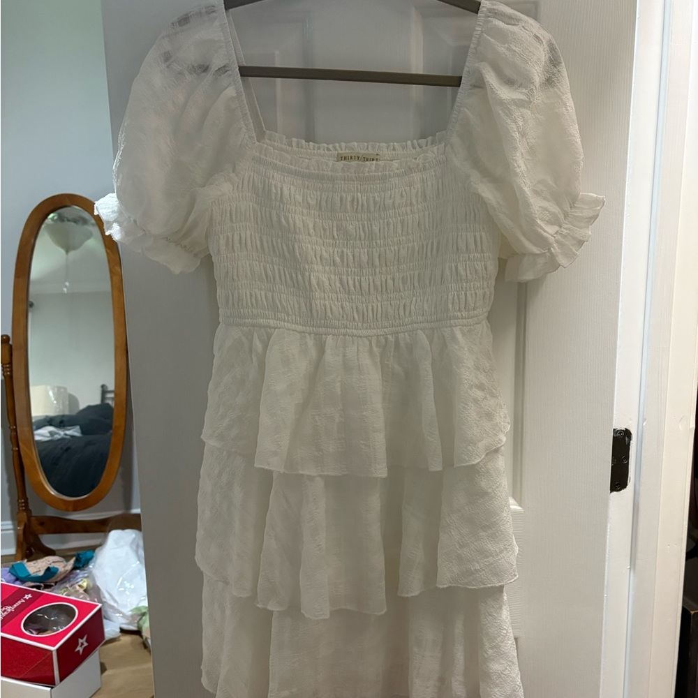 White Tiered Puff Sleeve Dress